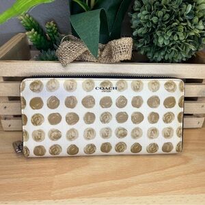 Coach Cream and Tan Polka Dot Accordion Wallet